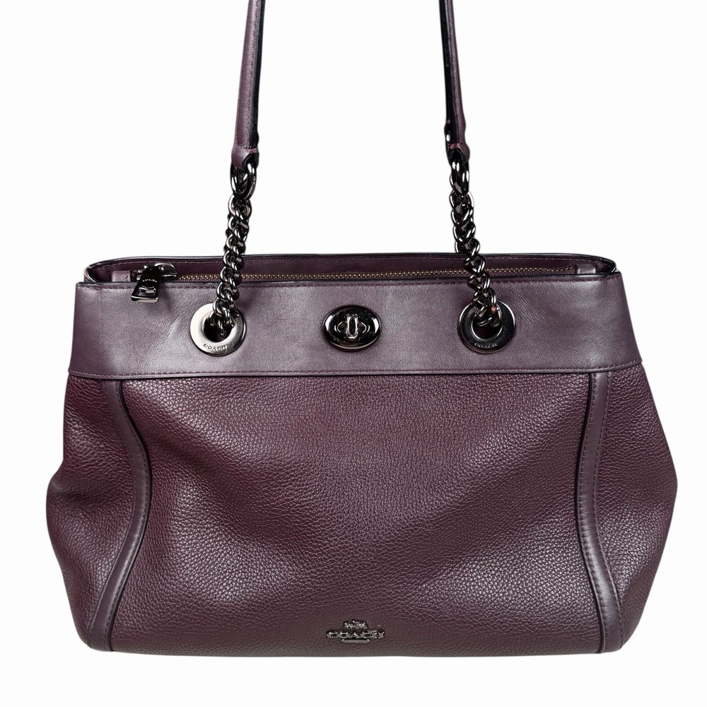Coach Plum Leather Shoulder Bag with Chain Straps